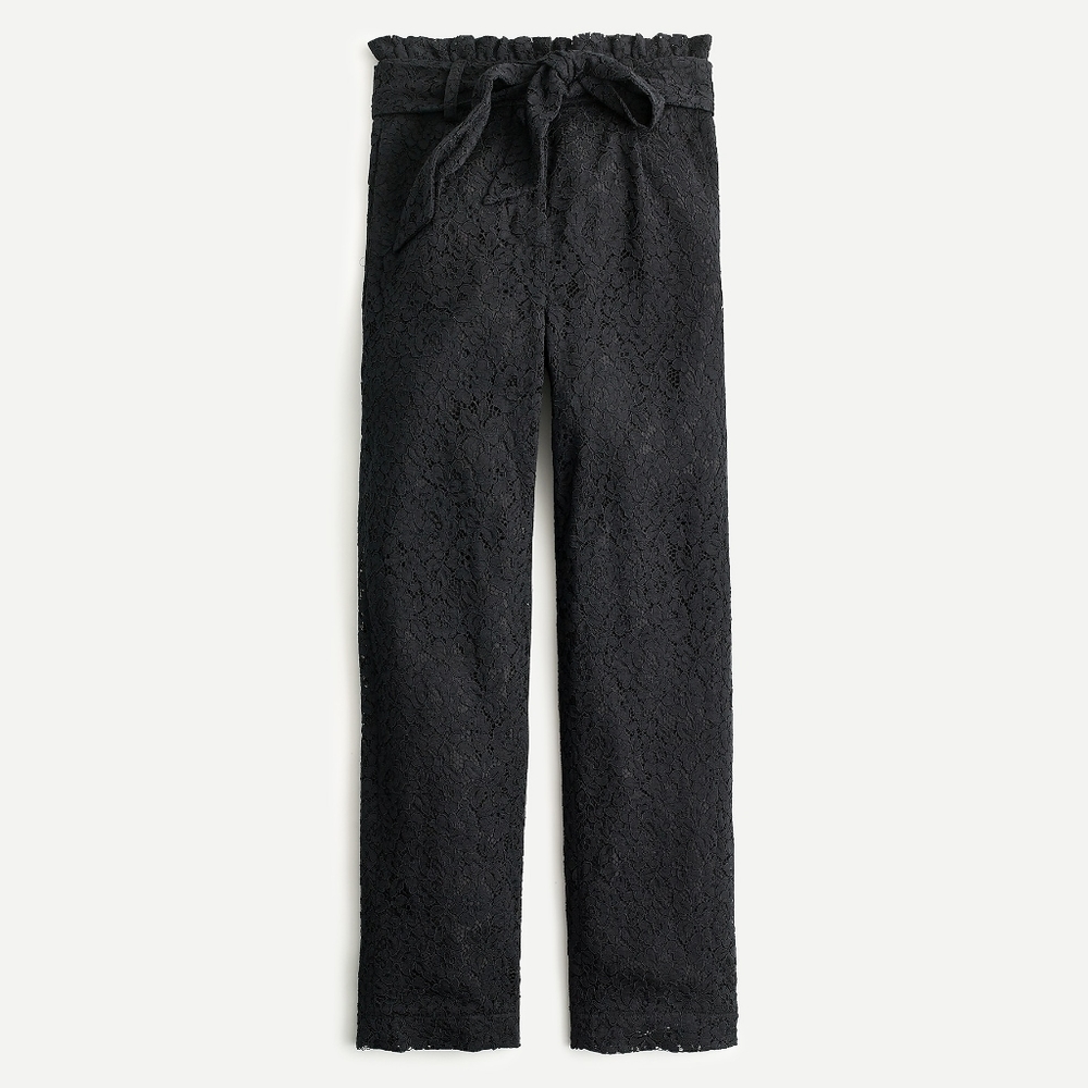 New! J.Crew sz 12 Tall Black Lace Tapered Paper-bag Pants NWT